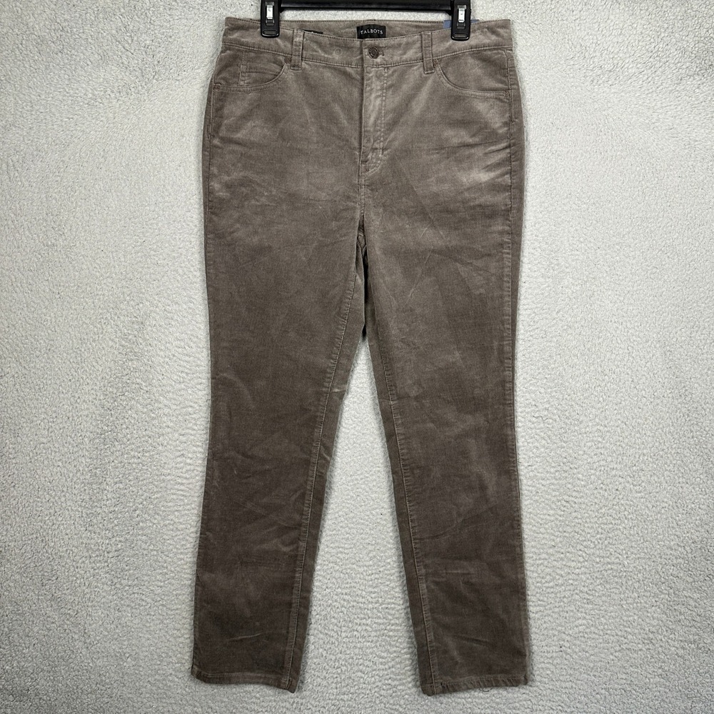 Talbots Pants Womens 10P Petite Corduroy Straight Leg Pant Taupe High Waist EUC